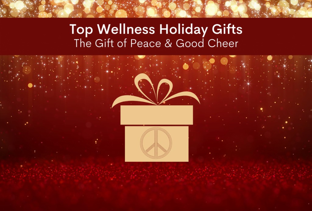 Top Wellness gift graphic with present and peace symbol
